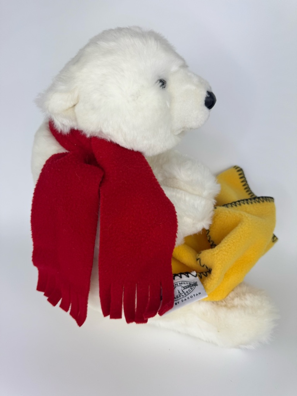 Dakotah White Polar Bear Plush with Red Scarf and Yellow Blanket FLAW 1997